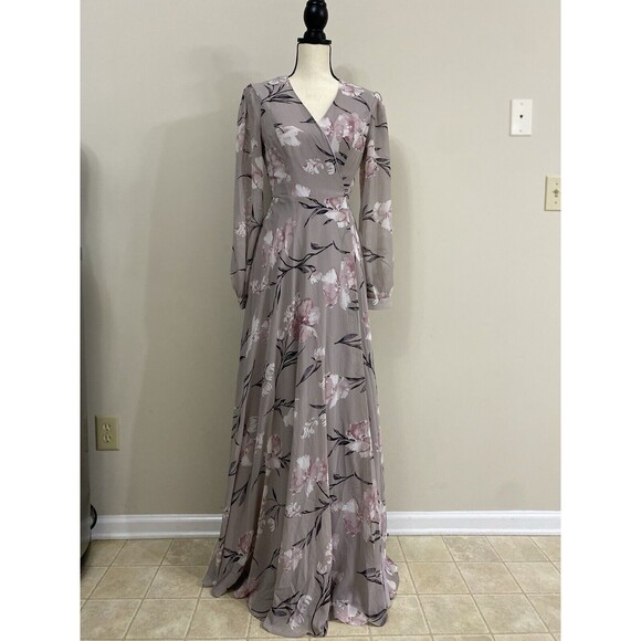 Lulus Loving You Dusty Purple Floral Print Long Sleeve Wrap Maxi Dress Size S - Picture 2 of 8